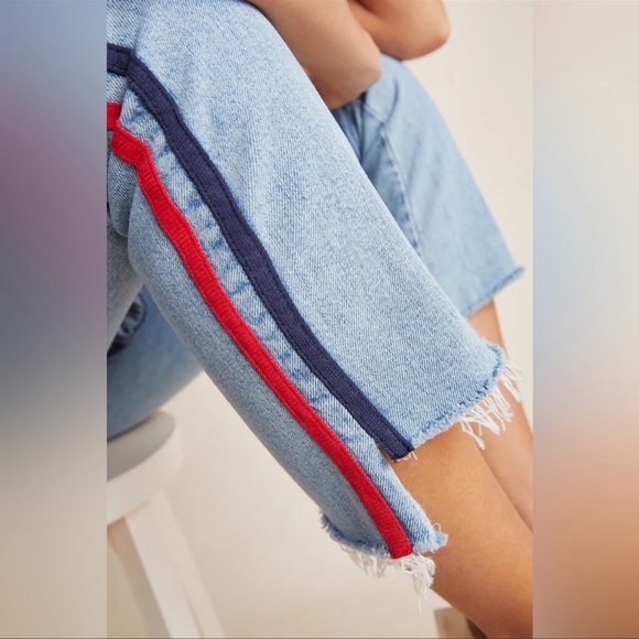 NWOT MOTHER THE INSIDER CROP STEP FRAY THANKS AGAIN RACER STRIPE WIDE LEG JEANS - Picture 3 of 13